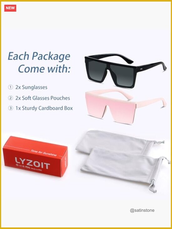 Square Oversized Sunglasses Flat Top Shield Large UV Protection Rimless Shades